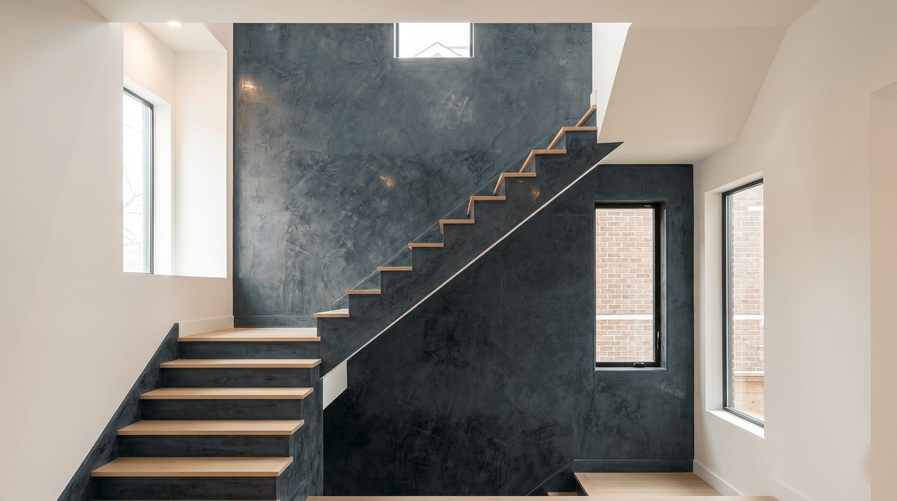 Staircase with decorative plaster finish