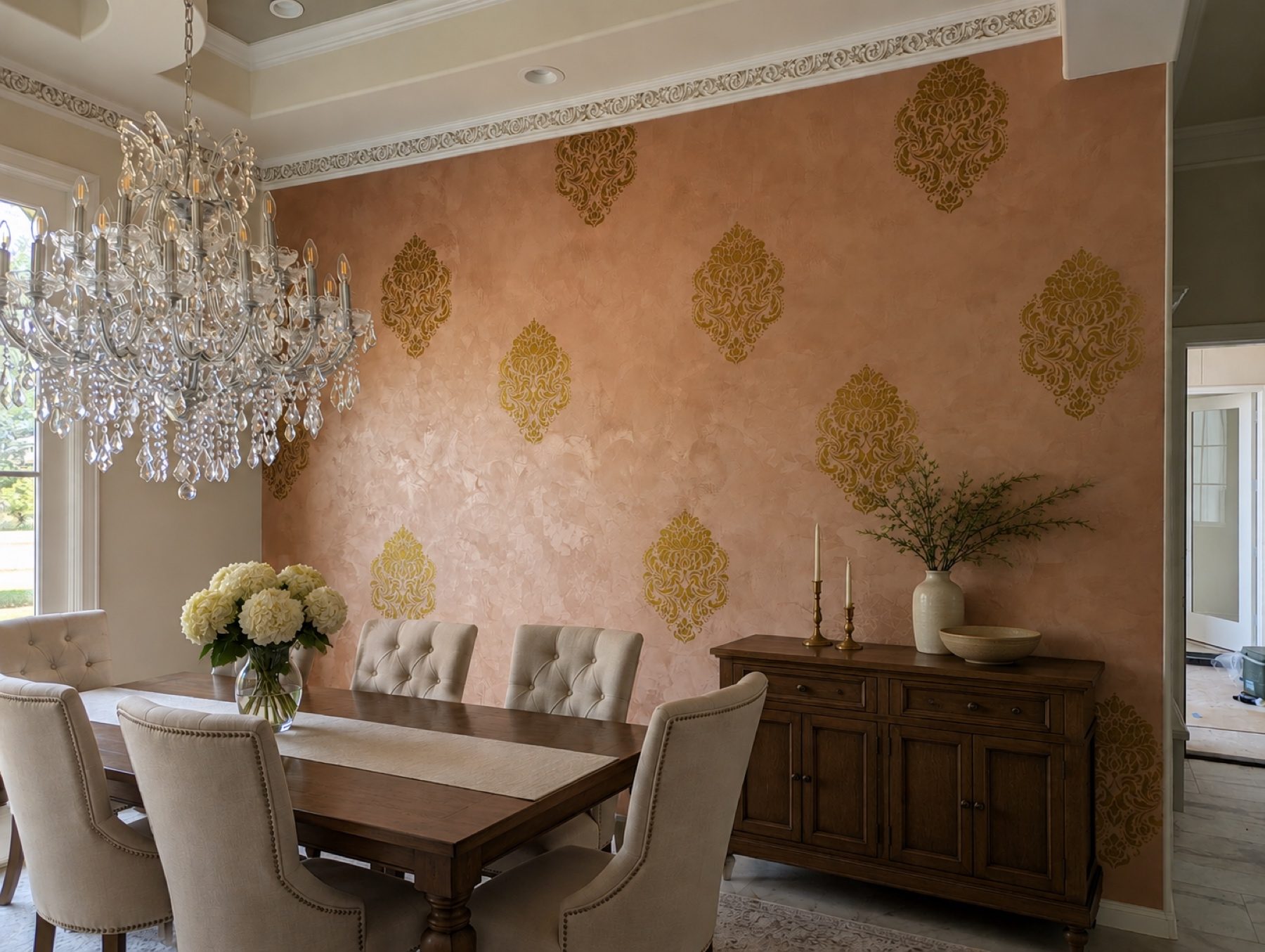 Hand-painted mural and decorative plaster room finish, project photo 6