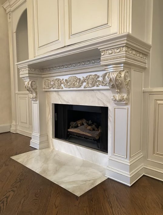 Custom fireplace or range hood finished in decorative plaster, project photo 4