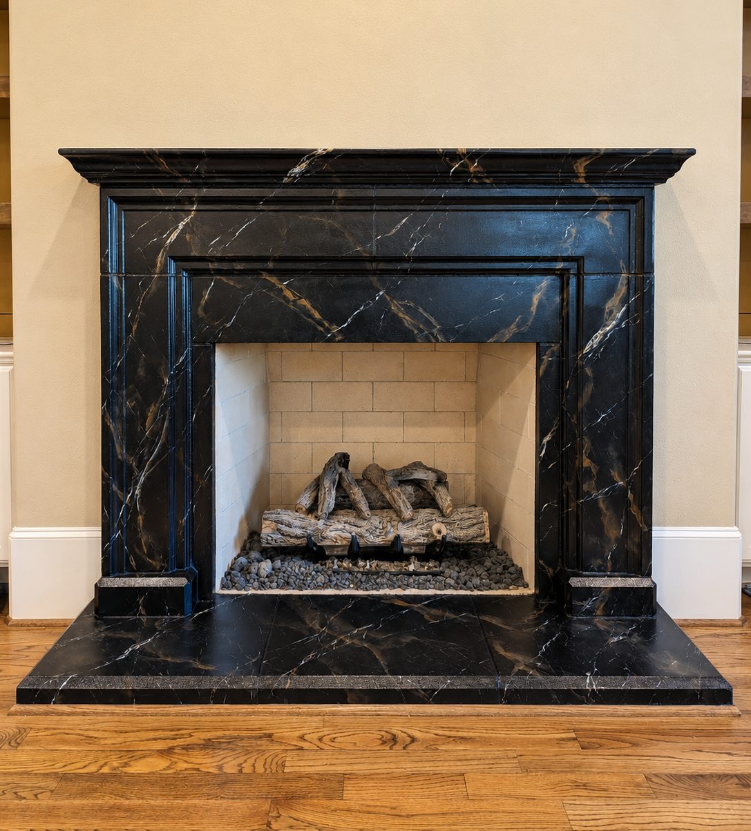 Custom fireplace or range hood finished in decorative plaster, project photo 7